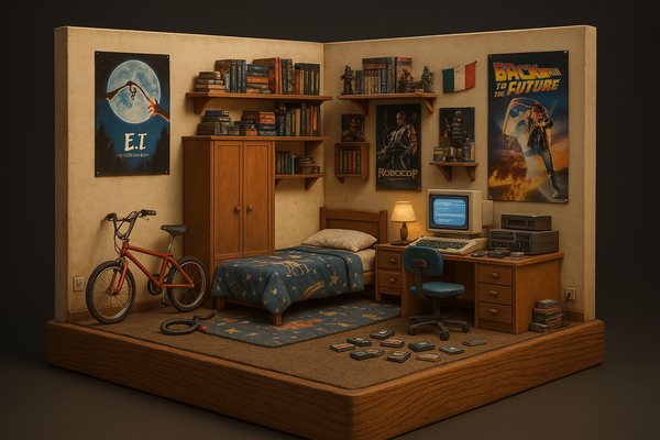 Nostalgic diorama an Italian teenage boy bedroom