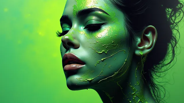Serene Defiance: Liquid Metal Abstract Face