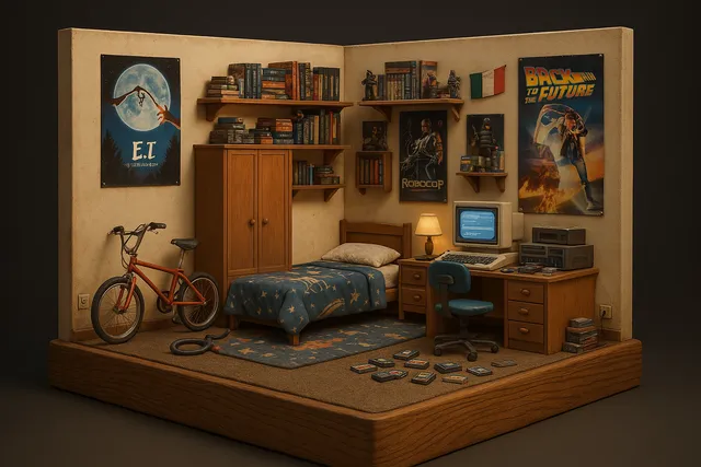 Nostalgic diorama an Italian teenage boy bedroom